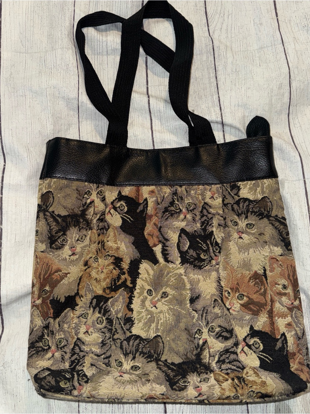 Signare Women's Tapestry Shoulder Bag Tote Cats Print Faux Leather Retired Cat